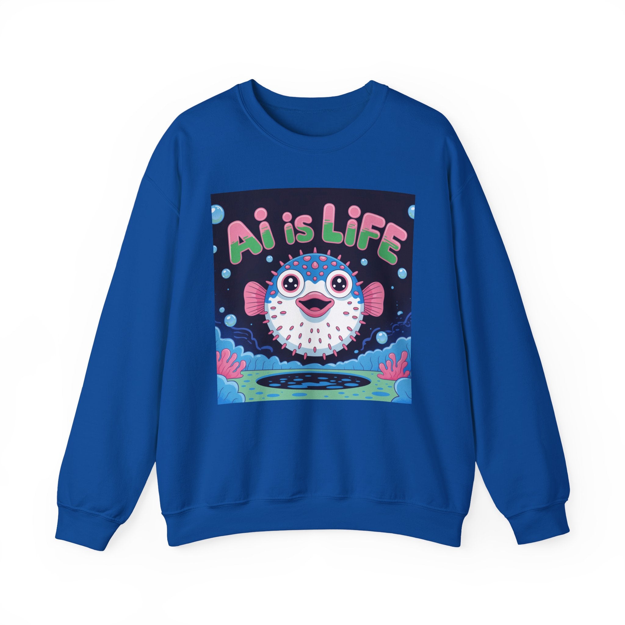 AI is LIFE “Happy Blowfish Energy” of Unisex Heavy Blend™ Crewneck Sweatshirt