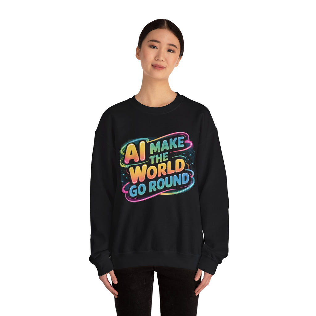 AI MAKE THE WORLD GO ROUND  "Techno Orbit"  Heavy Blend™ Crewneck Sweatshirt