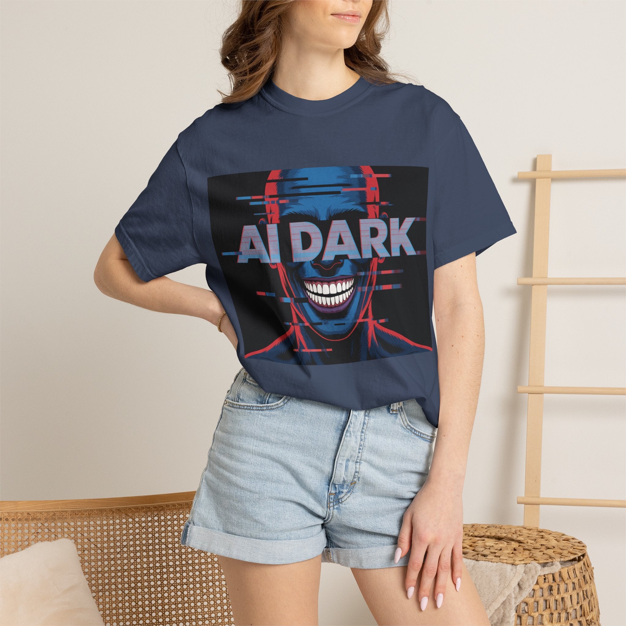 AI DARK " Deepcore Distortion — Cyberpunk Smiling Skull Tee