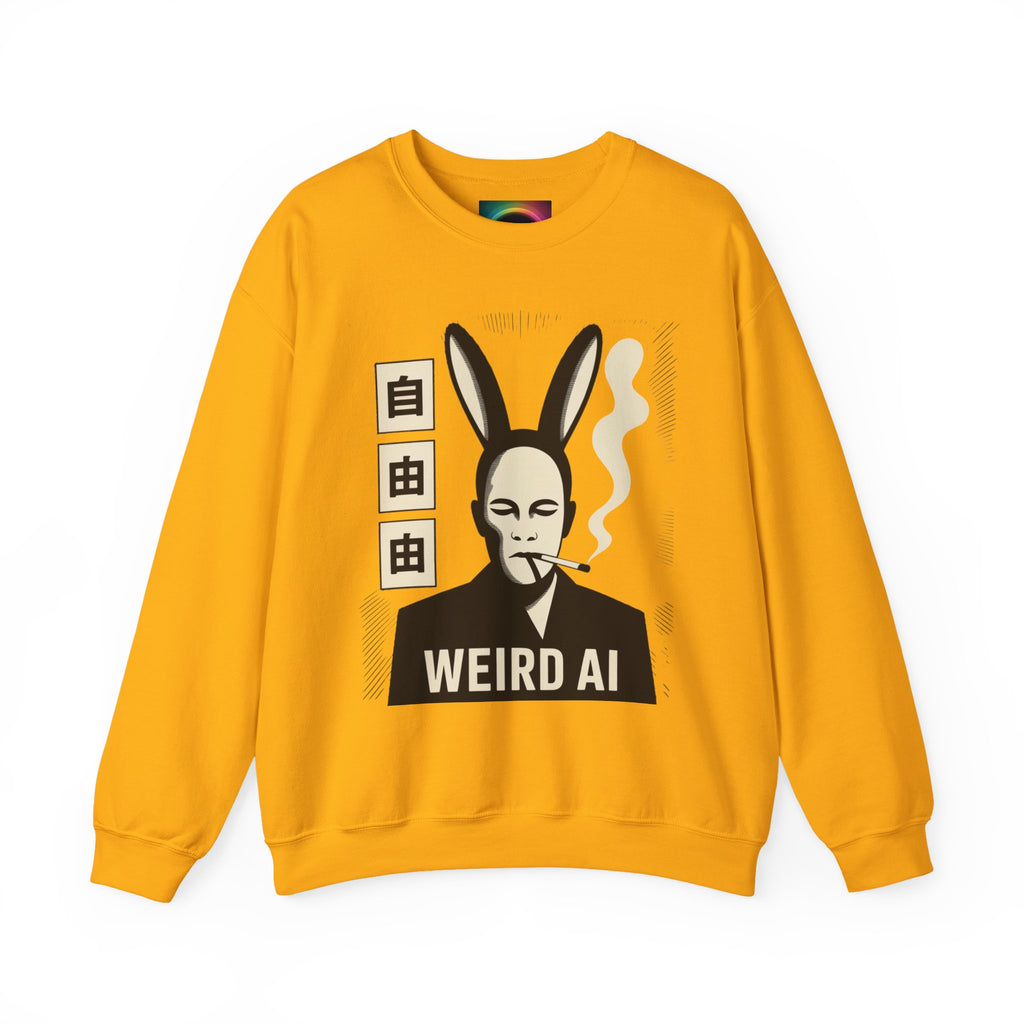 Weird AI Tee "CYBER RABBIT NOIR" Retro Bunny-Masked AI Graphic Crewneck Sweatshirt