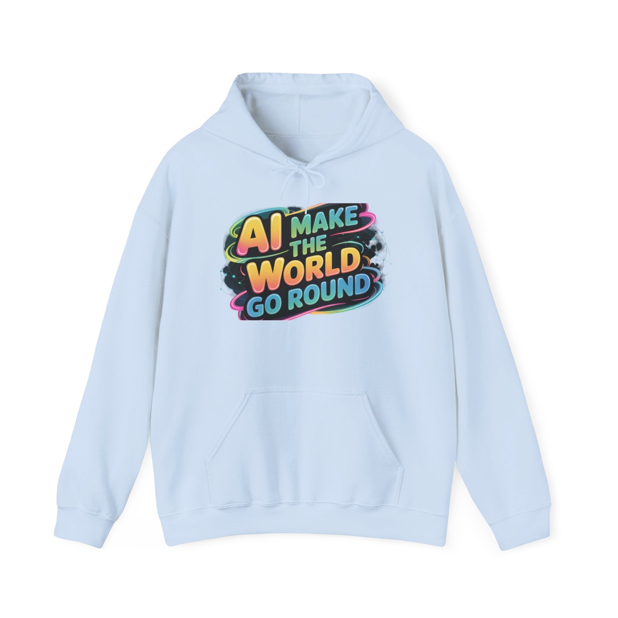 AI MAKE THE WORLD GO ROUND  "Techno Orbit" Unisex Heavy Blend™ Hooded Sweatshirt